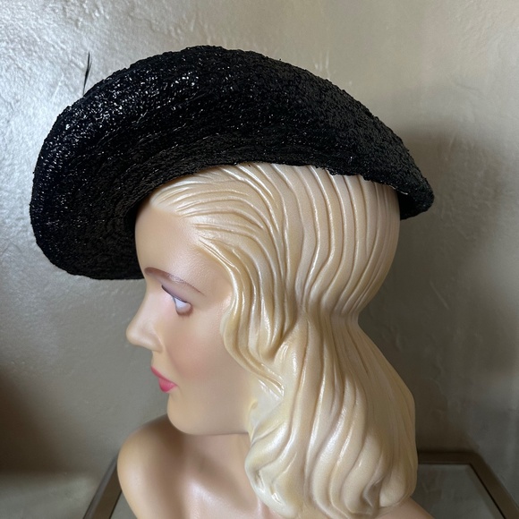 WINSOME 1940\'s STRAW WIDE BRIM FEDORA WITH GROSGRAIN BOW & STRAW BALLS main image 8